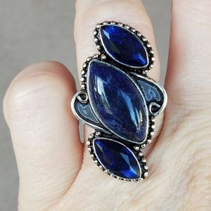 New Lapis Lazuli and Iolite 925 Silver Statement Ring.